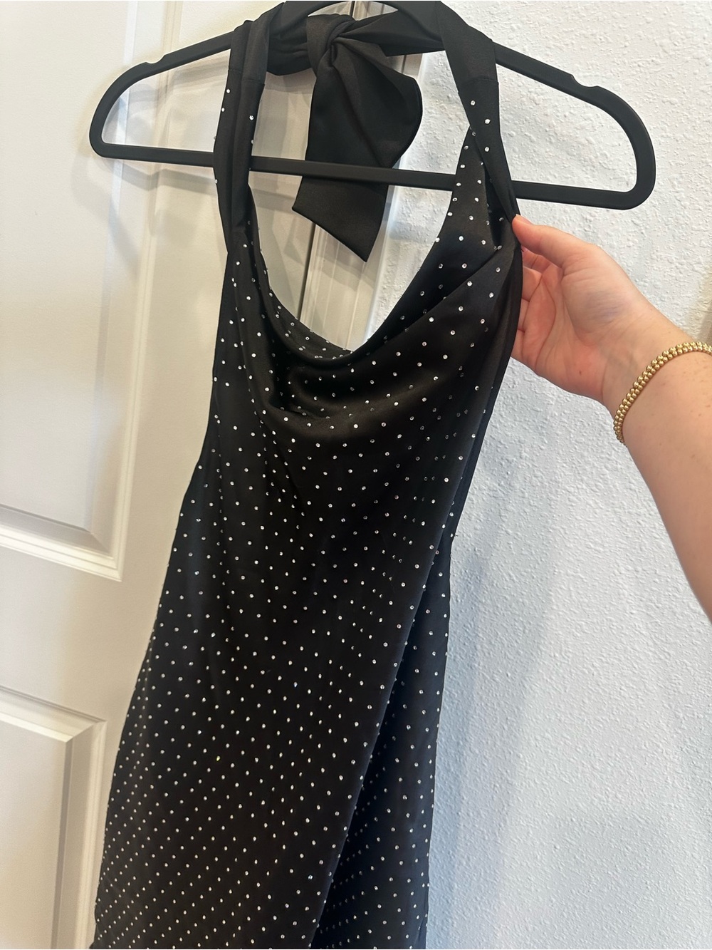 WeWoreWhat Black Studded Mini Dress with Feather Trim - Picture 4 of 5